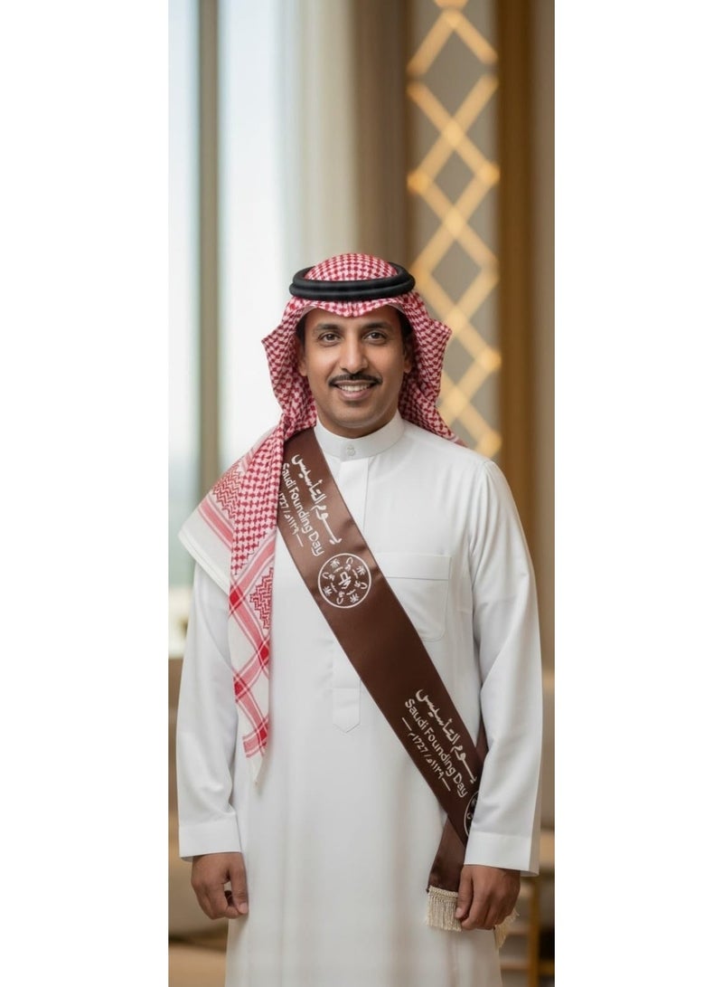 Foundation Day Scarf, Establishment Day Scarf, Saudi Arabia Map Establishment Day Scarf, Saudi National Day Scarf, Saudi Arabia Scarf, 1 piece Saudi Arabia Map Establishment Day Scarf, Foundation Day Shawl, National Day Scarves, Establishment Day Souvenirs, Foundation Day Celebrations, Establishment Day Scarves, Scarf for Establishment Day , measuring 9 × 138 cm - Brown Color - Image 2